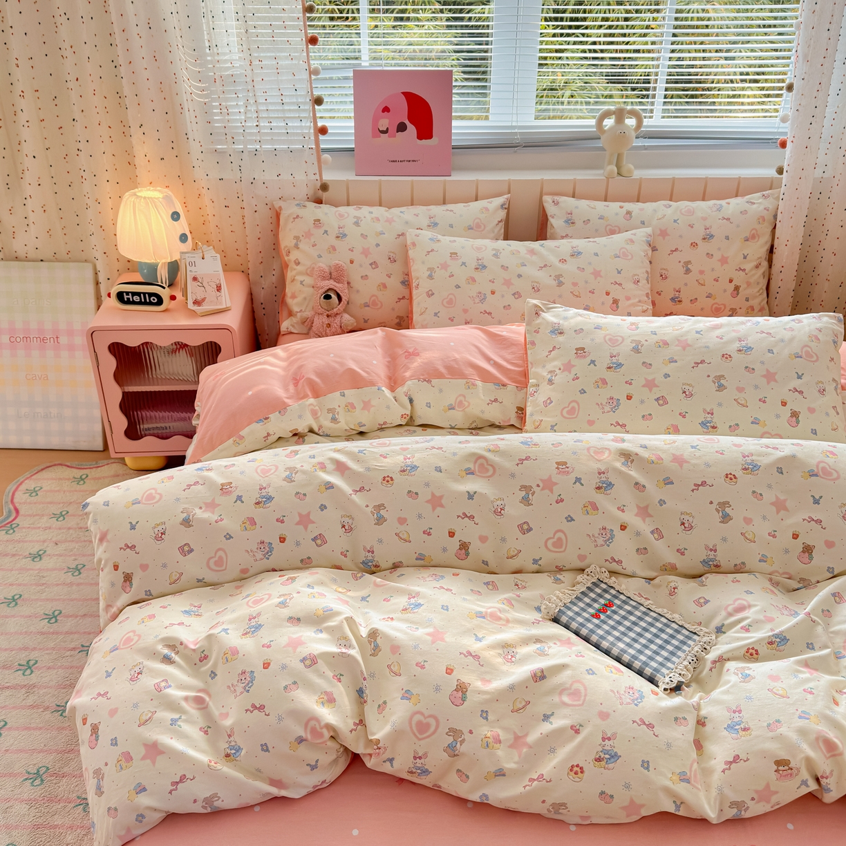 91家纺网 家纺一手货源 找家纺 梵克保罗 2026春夏新款ins小清新40支全棉13372四件套学生三件套单被套单枕套系列-第二批（四件套） 甜蜜花园