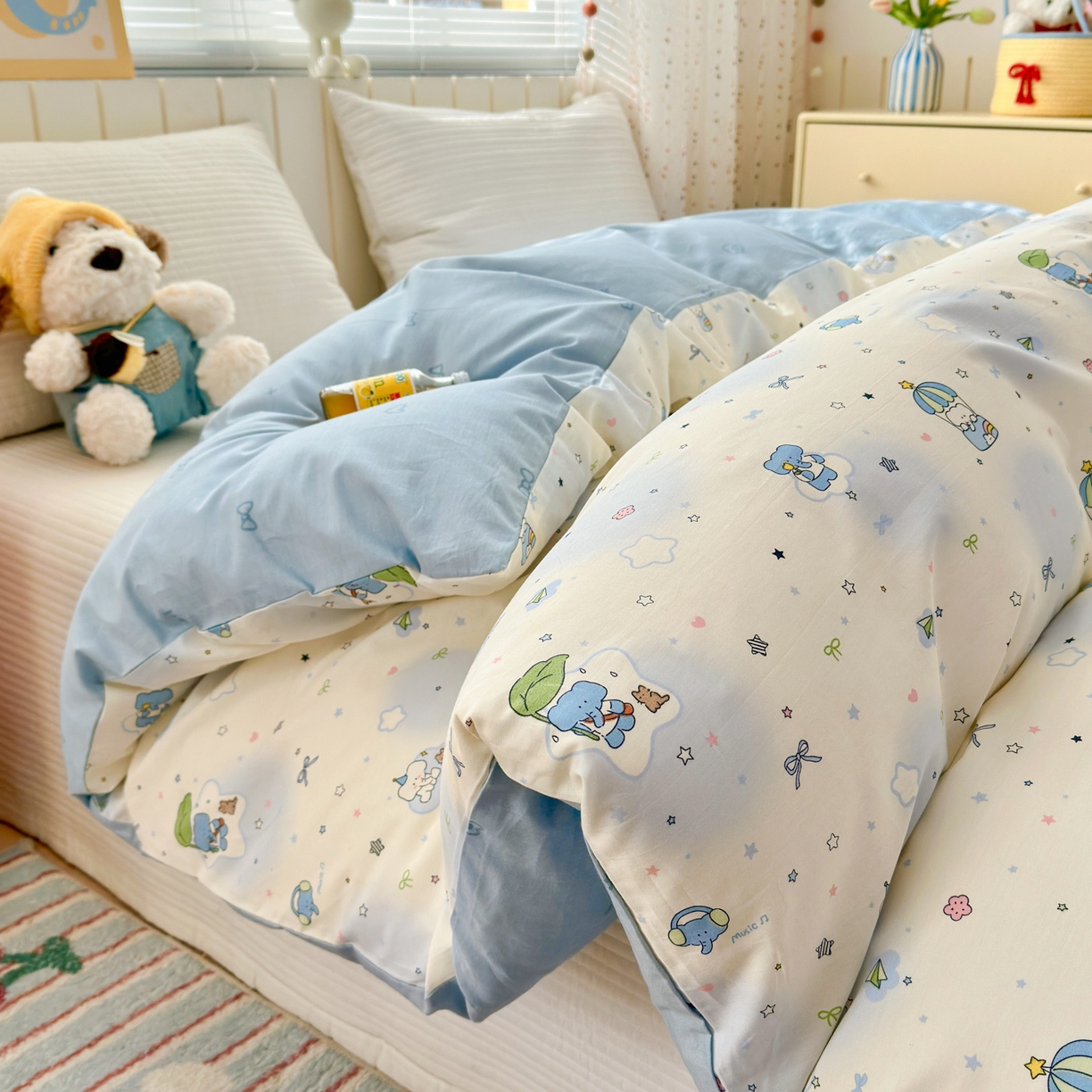 91家纺网 家纺一手货源 找家纺 （总）梵克保罗 2026春夏新款ins小清新40支全棉13372四件套学生三件套单被套单枕套系列-第二批（单被套）