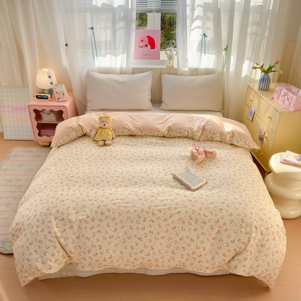 91家纺网 家纺一手货源 找家纺 梵克保罗 2026春夏新款ins小清新40支全棉13372四件套学生三件套单被套单枕套系列-第二批（单被套） 觅秋