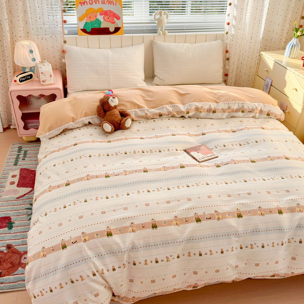 91家纺网 家纺一手货源 找家纺 梵克保罗 2026春夏新款ins小清新40支全棉13372四件套学生三件套单被套单枕套系列-第二批（单被套） 幸运星