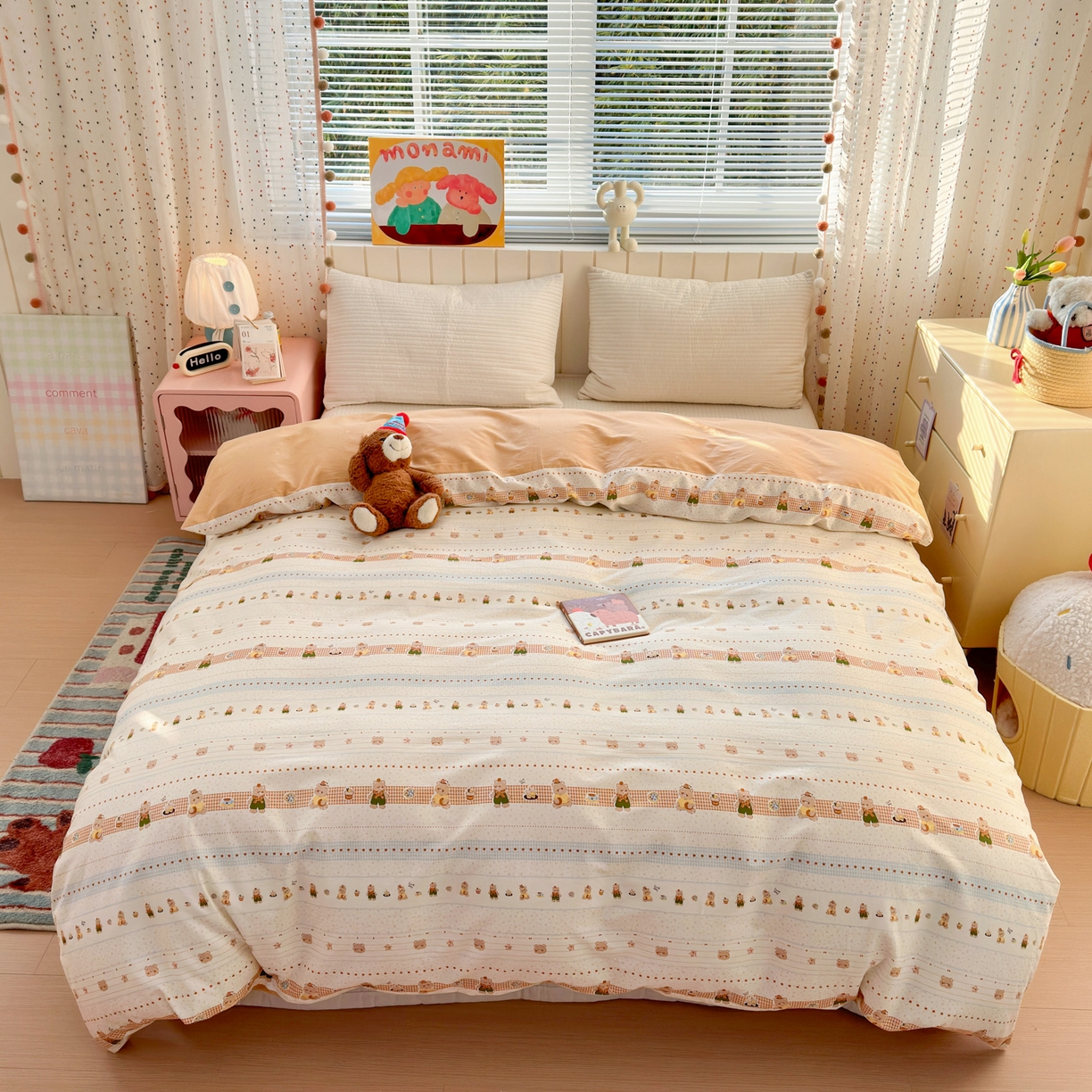 91家纺网 家纺一手货源 找家纺 梵克保罗 2026春夏新款ins小清新40支全棉13372四件套学生三件套单被套单枕套系列-第二批（单被套） 幸运星