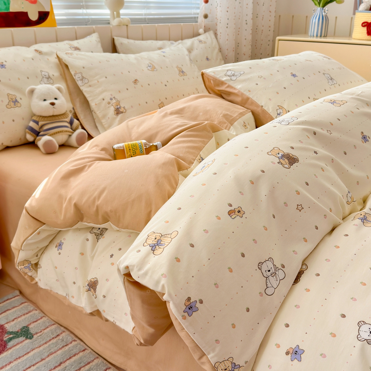 91家纺网 家纺一手货源 找家纺 梵克保罗 2026春夏新款ins小清新40支全棉13372四件套学生三件套单被套单枕套系列-第二批（单枕套） 星星布偶
