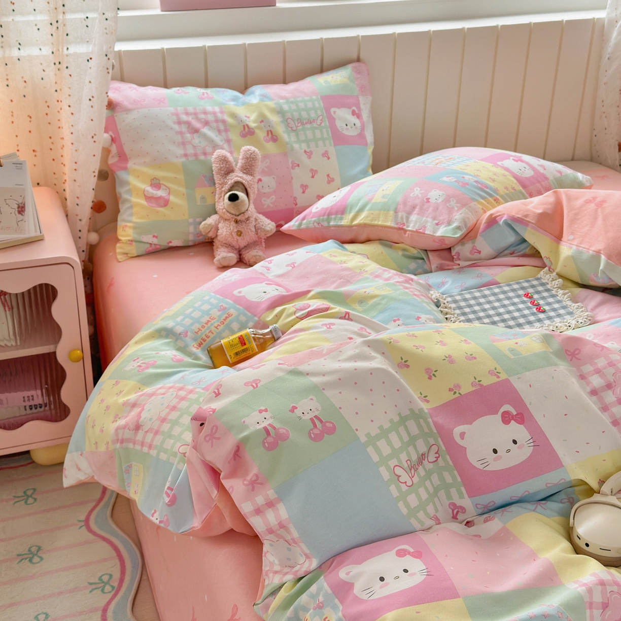 91家纺网 家纺一手货源 找家纺 梵克保罗 2026春夏新款ins小清新40支全棉13372四件套学生三件套单被套单枕套系列-第二批（单枕套） 可爱喵喵