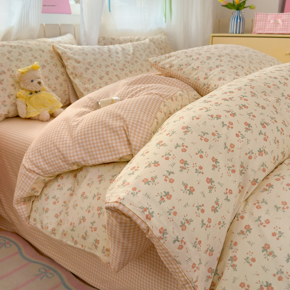 91家纺网 家纺一手货源 找家纺 梵克保罗 2026春夏新款ins小清新40支全棉13372四件套学生三件套单被套单枕套系列-第二批（单枕套） 觅秋