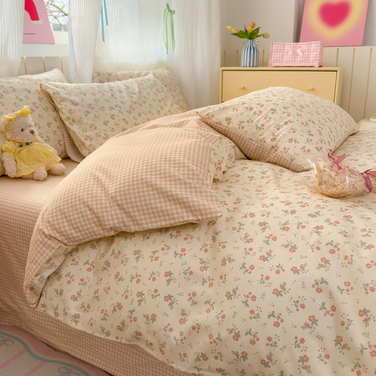 91家纺网 家纺一手货源 找家纺 梵克保罗 2026春夏新款ins小清新40支全棉13372四件套学生三件套单被套单枕套系列-第二批（单枕套） 觅秋