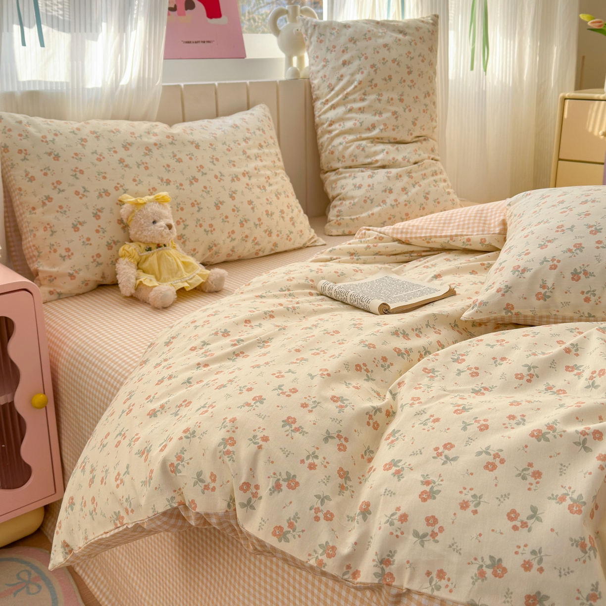 91家纺网 家纺一手货源 找家纺 梵克保罗 2026春夏新款ins小清新40支全棉13372四件套学生三件套单被套单枕套系列-第二批（单枕套） 觅秋