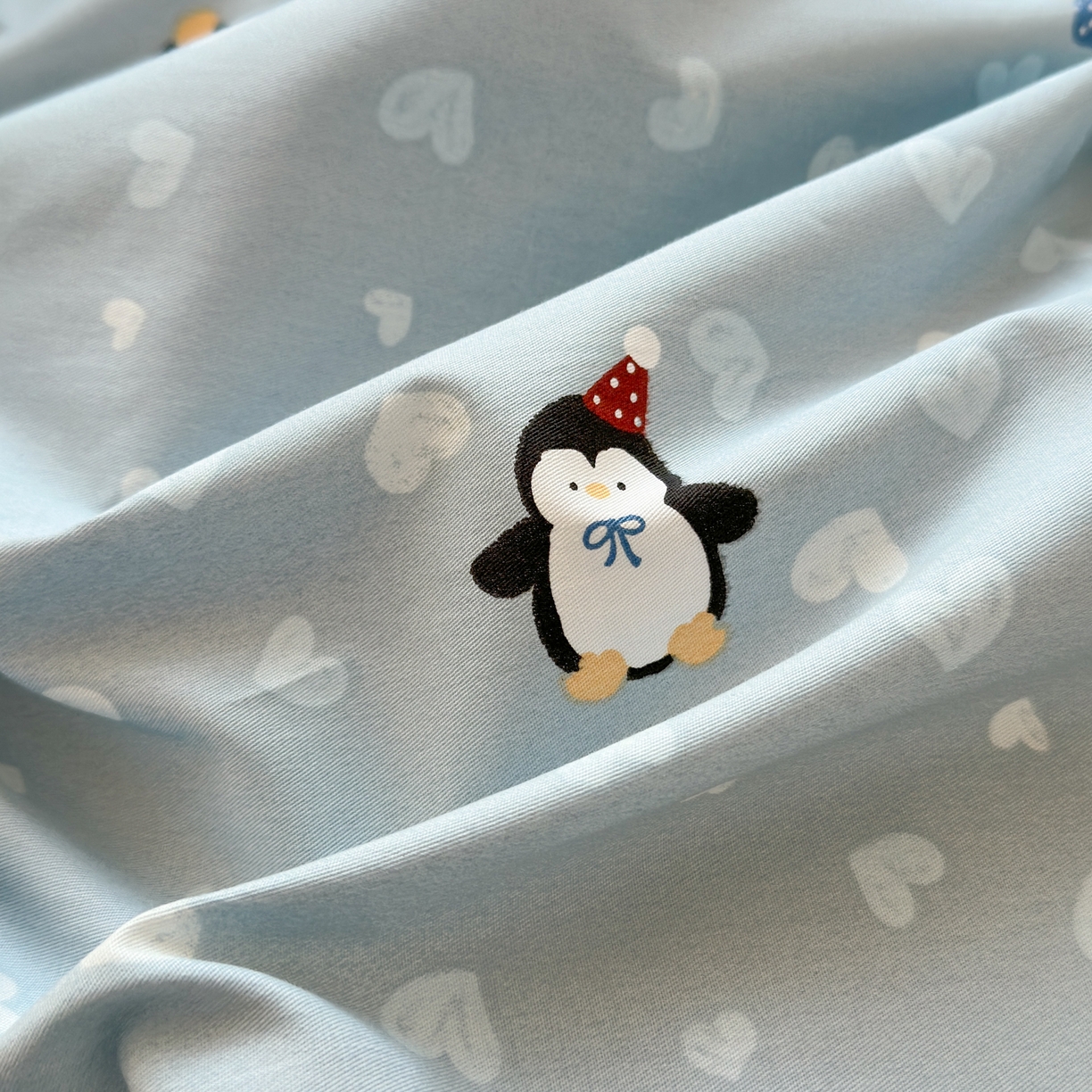 91家纺网 家纺一手货源 找家纺 梵克保罗 2026春夏新款ins小清新40支全棉13372四件套学生三件套单被套单枕套系列-第二批（单枕套） 星星企鹅