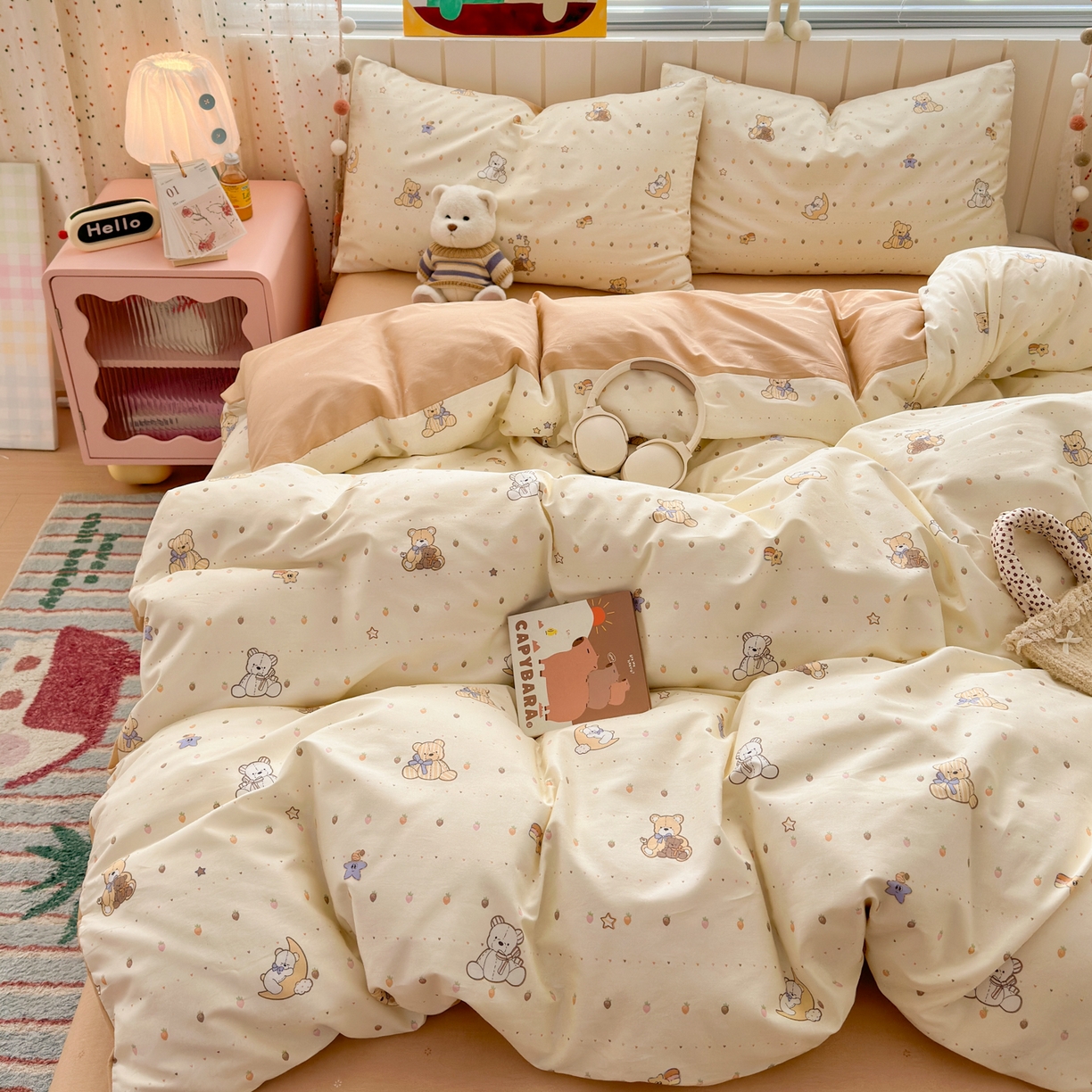 91家纺网 家纺一手货源 找家纺 梵克保罗 2026春夏新款ins小清新40支全棉13372四件套学生三件套单被套单枕套系列-第二批（单枕套） 星星布偶