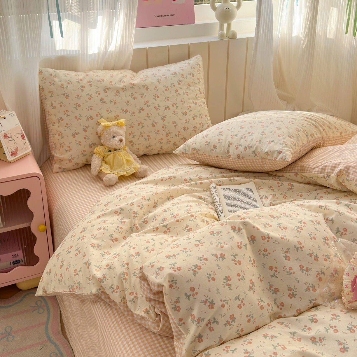 91家纺网 家纺一手货源 找家纺 梵克保罗 2026春夏新款ins小清新40支全棉13372四件套学生三件套单被套单枕套系列-第二批（单枕套） 觅秋