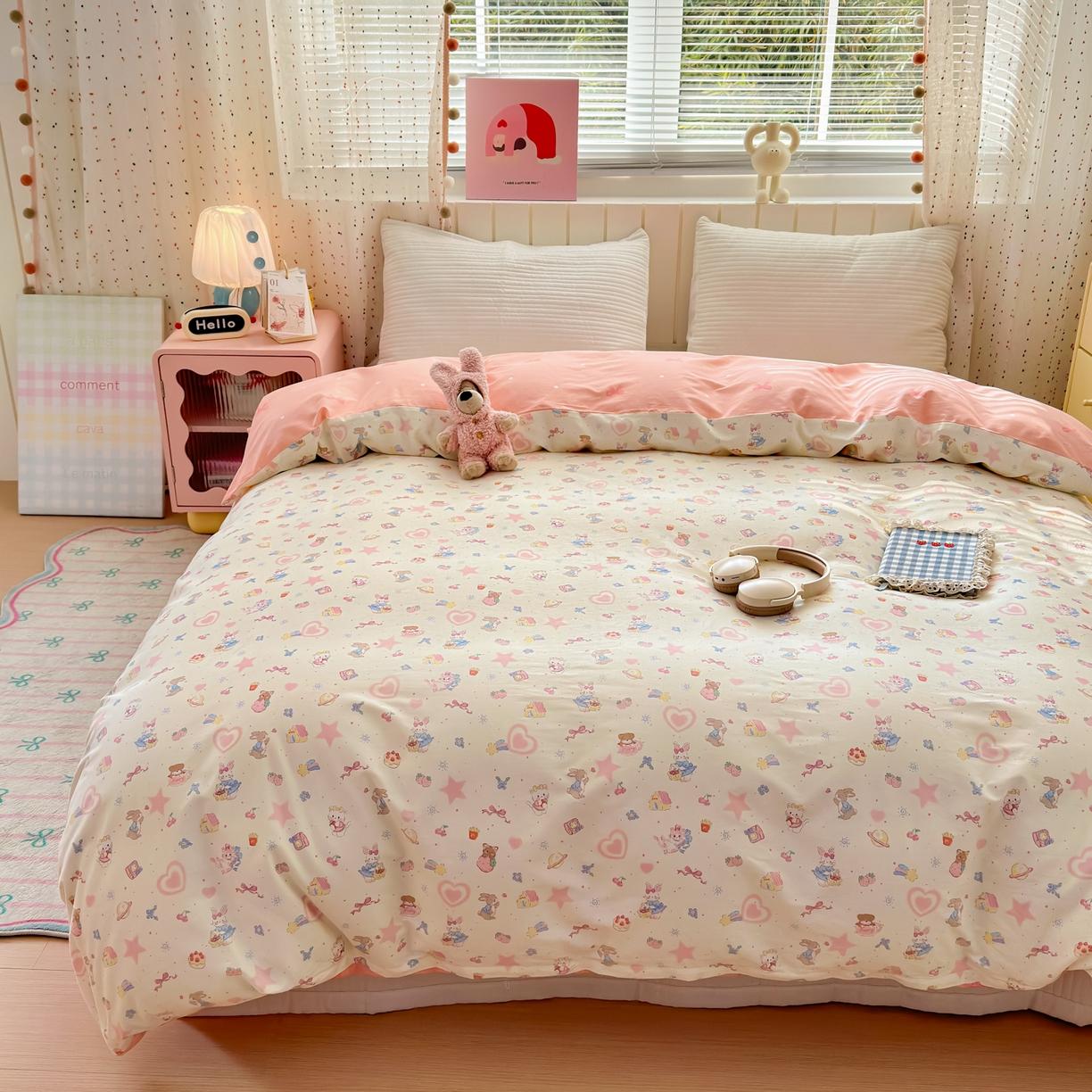 91家纺网 家纺一手货源 找家纺 梵克保罗 2026春夏新款ins小清新40支全棉13372四件套学生三件套单被套单枕套系列-第二批（单枕套） 甜蜜花园