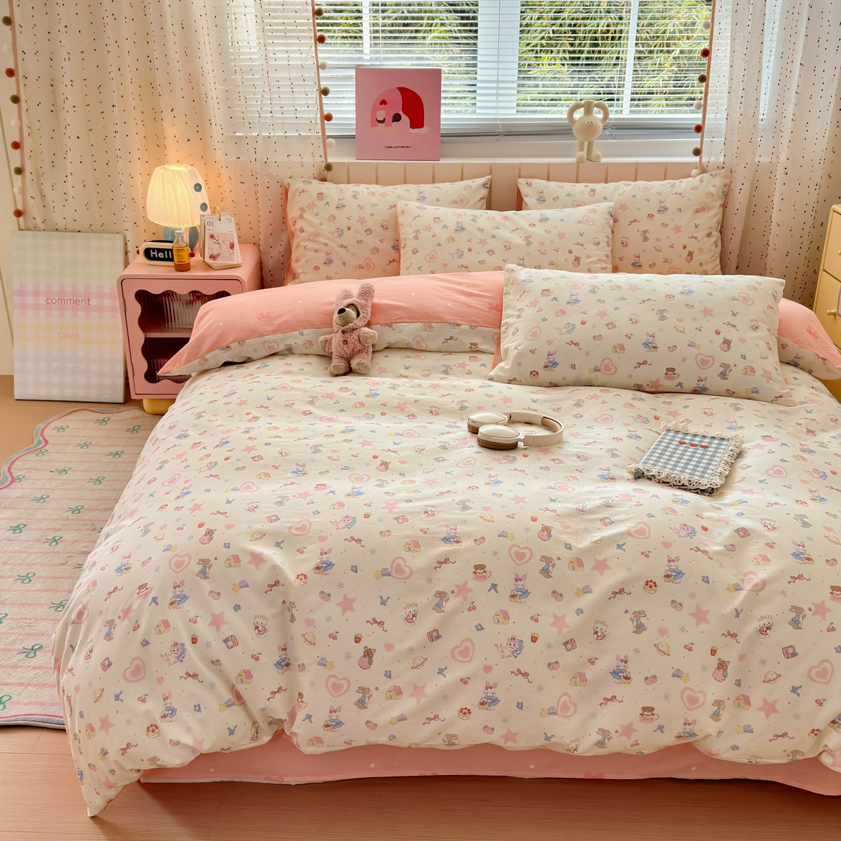 91家纺网 家纺一手货源 找家纺 梵克保罗 2026春夏新款ins小清新40支全棉13372四件套学生三件套单被套单枕套系列-第二批（单枕套） 甜蜜花园