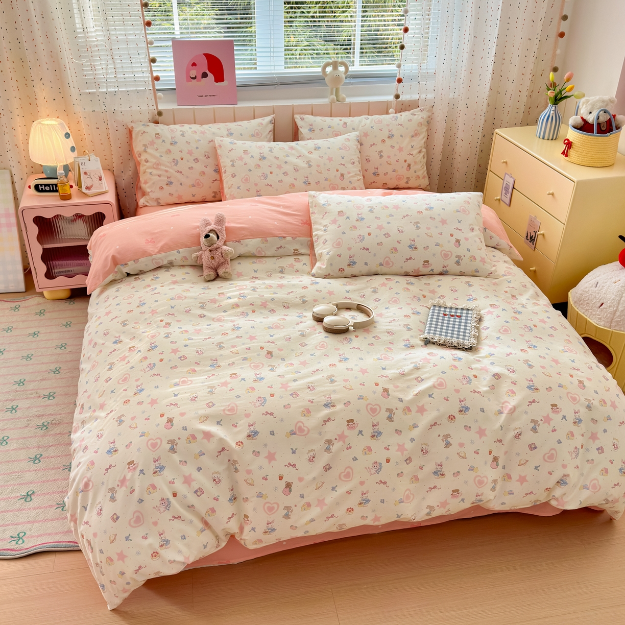 91家纺网 家纺一手货源 找家纺 梵克保罗 2026春夏新款ins小清新40支全棉13372四件套学生三件套单被套单枕套系列-第二批（单枕套） 甜蜜花园