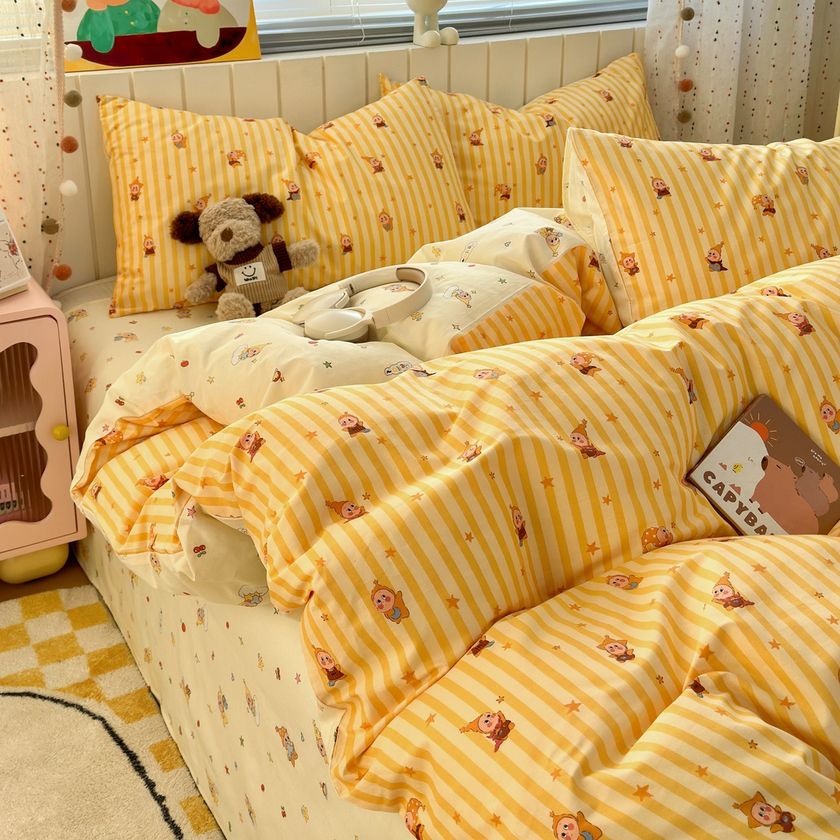 91家纺网 家纺一手货源 找家纺 梵克保罗 2026春夏新款ins小清新40支全棉13372四件套学生三件套单被套单枕套系列-第二批（单枕套） 可爱萌星