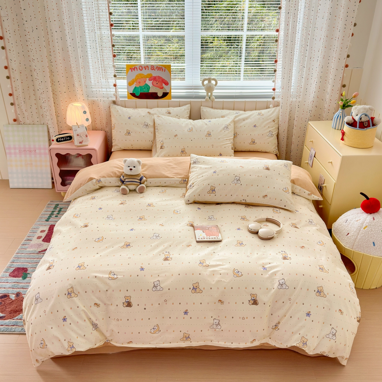 91家纺网 家纺一手货源 找家纺 梵克保罗 2026春夏新款ins小清新40支全棉13372四件套学生三件套单被套单枕套系列-第二批（单枕套） 星星布偶