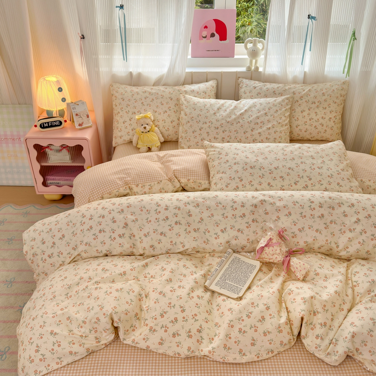 91家纺网 家纺一手货源 找家纺 梵克保罗 2026春夏新款ins小清新40支全棉13372四件套学生三件套单被套单枕套系列-第二批（单枕套） 觅秋