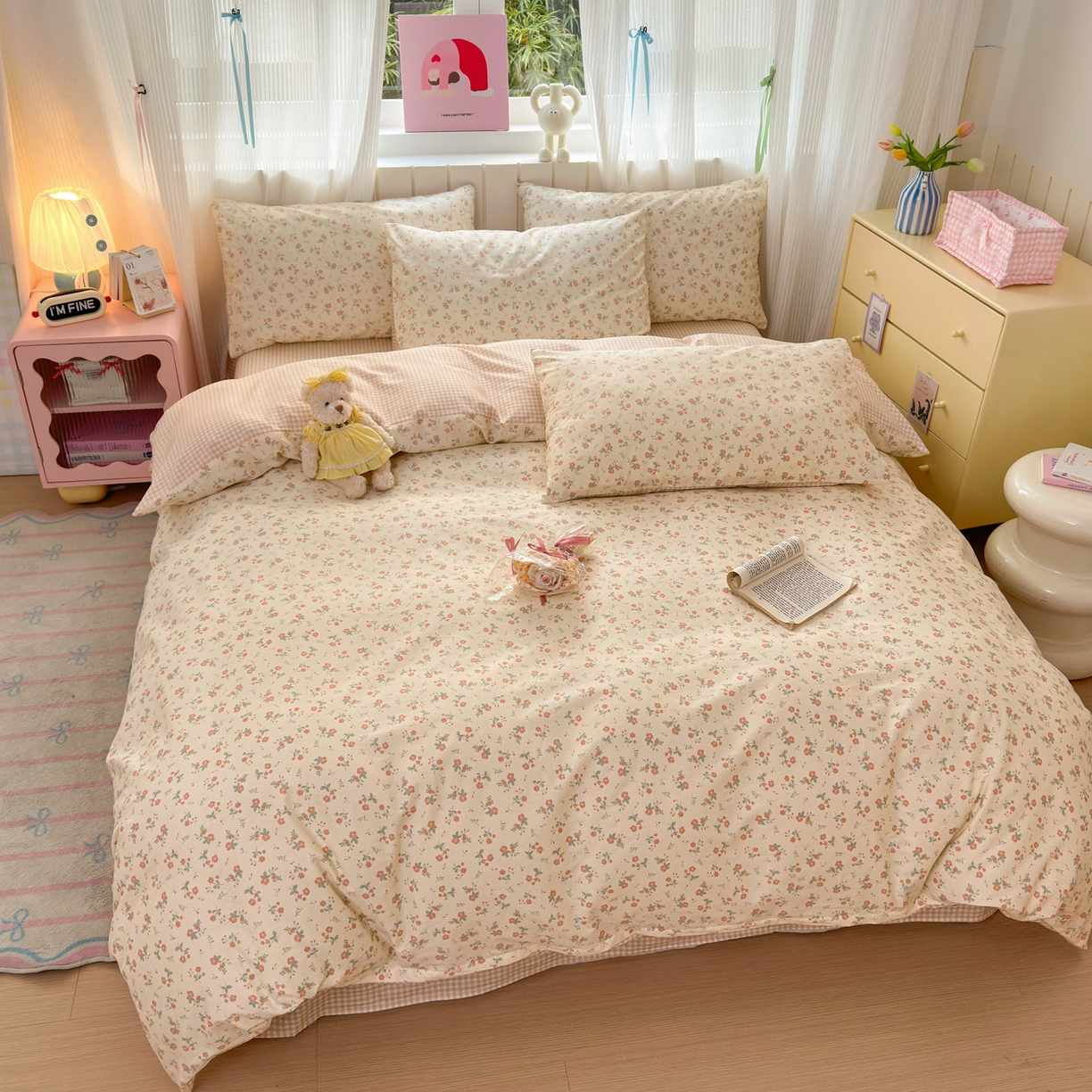 91家纺网 家纺一手货源 找家纺 梵克保罗 2026春夏新款ins小清新40支全棉13372四件套学生三件套单被套单枕套系列-第二批（单枕套） 觅秋