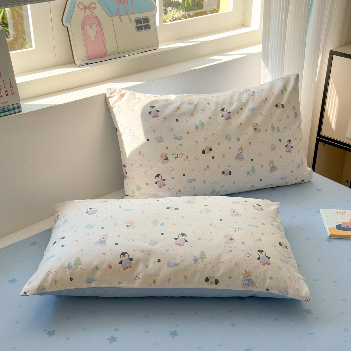 91家纺网 家纺一手货源 找家纺 梵克保罗 2026春夏新款ins小清新40支全棉13372四件套学生三件套单被套单枕套系列-第三批（四件套） QQ乐园