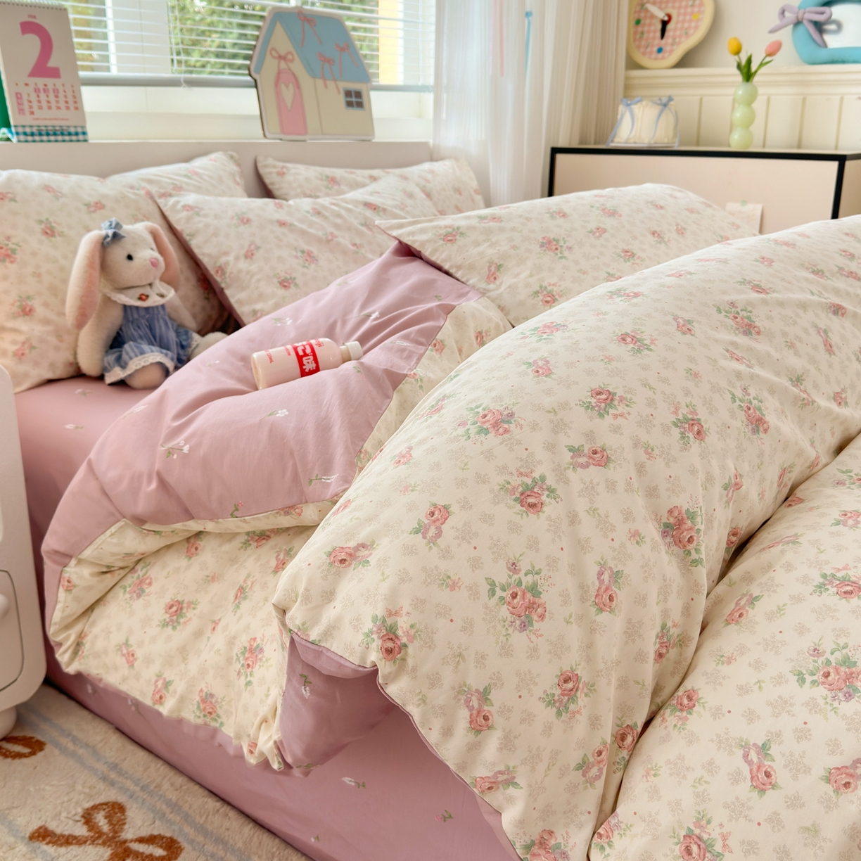 91家纺网 家纺一手货源 找家纺 梵克保罗 2026春夏新款ins小清新40支全棉13372四件套学生三件套单被套单枕套系列-第三批（四件套） 科罗娜