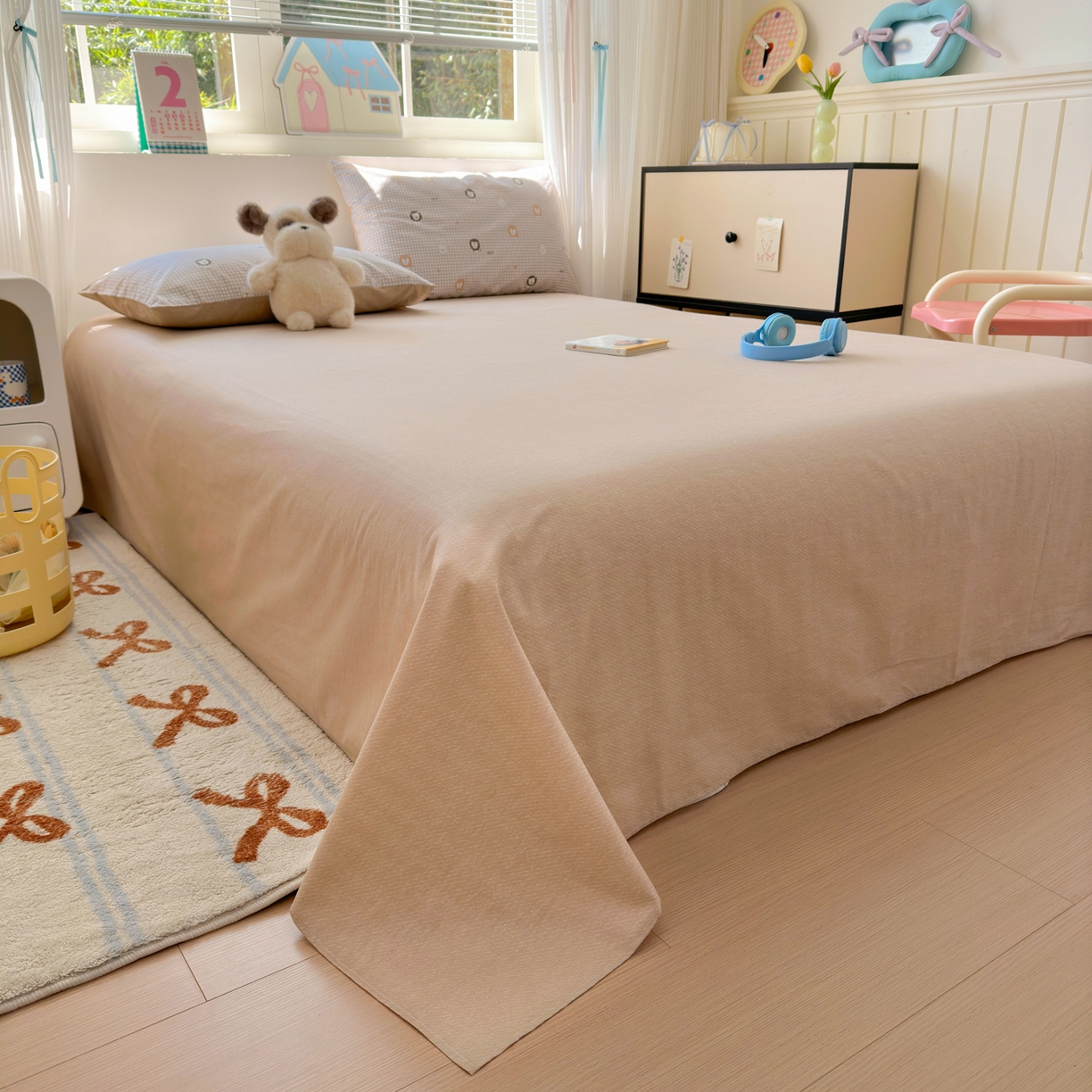 91家纺网 家纺一手货源 找家纺 梵克保罗 2026春夏新款ins小清新40支全棉13372四件套学生三件套单被套单枕套系列-第三批（四件套） 麦克狮