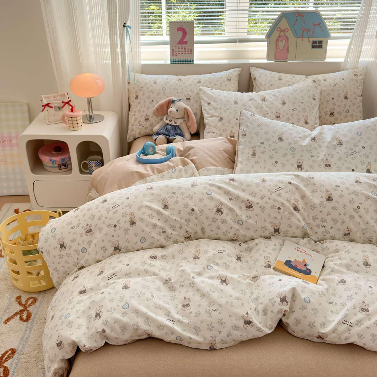 91家纺网 家纺一手货源 找家纺 梵克保罗 2026春夏新款ins小清新40支全棉13372四件套学生三件套单被套单枕套系列-第三批（四件套） 栗子狗