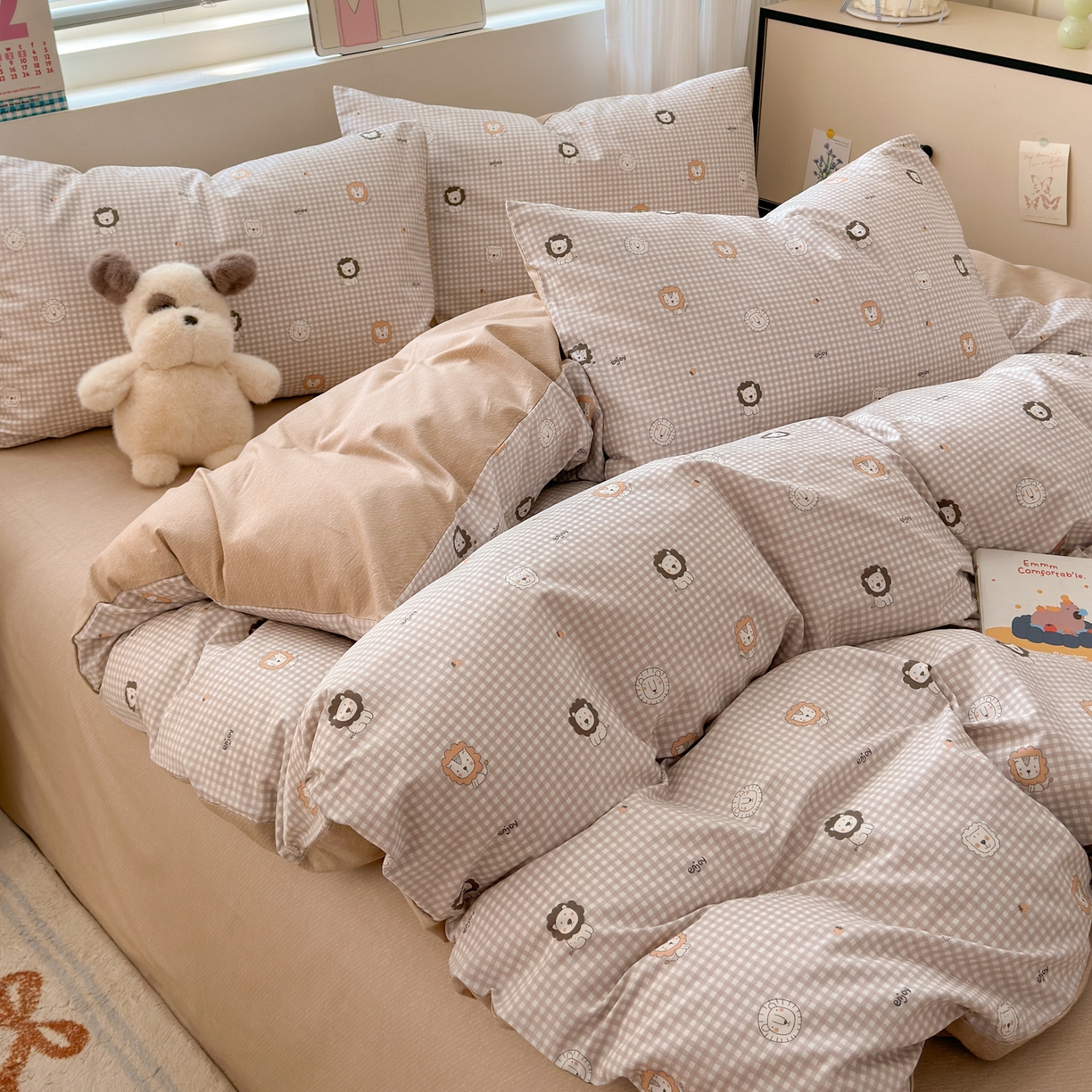 91家纺网 家纺一手货源 找家纺 梵克保罗 2026春夏新款ins小清新40支全棉13372四件套学生三件套单被套单枕套系列-第三批（四件套） 麦克狮