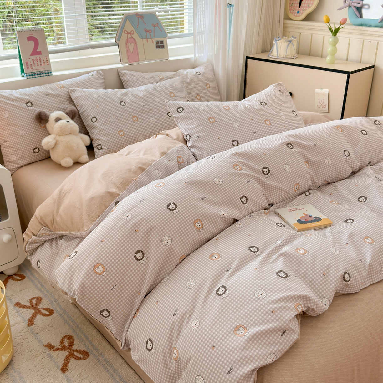 91家纺网 家纺一手货源 找家纺 梵克保罗 2026春夏新款ins小清新40支全棉13372四件套学生三件套单被套单枕套系列-第三批（四件套） 麦克狮