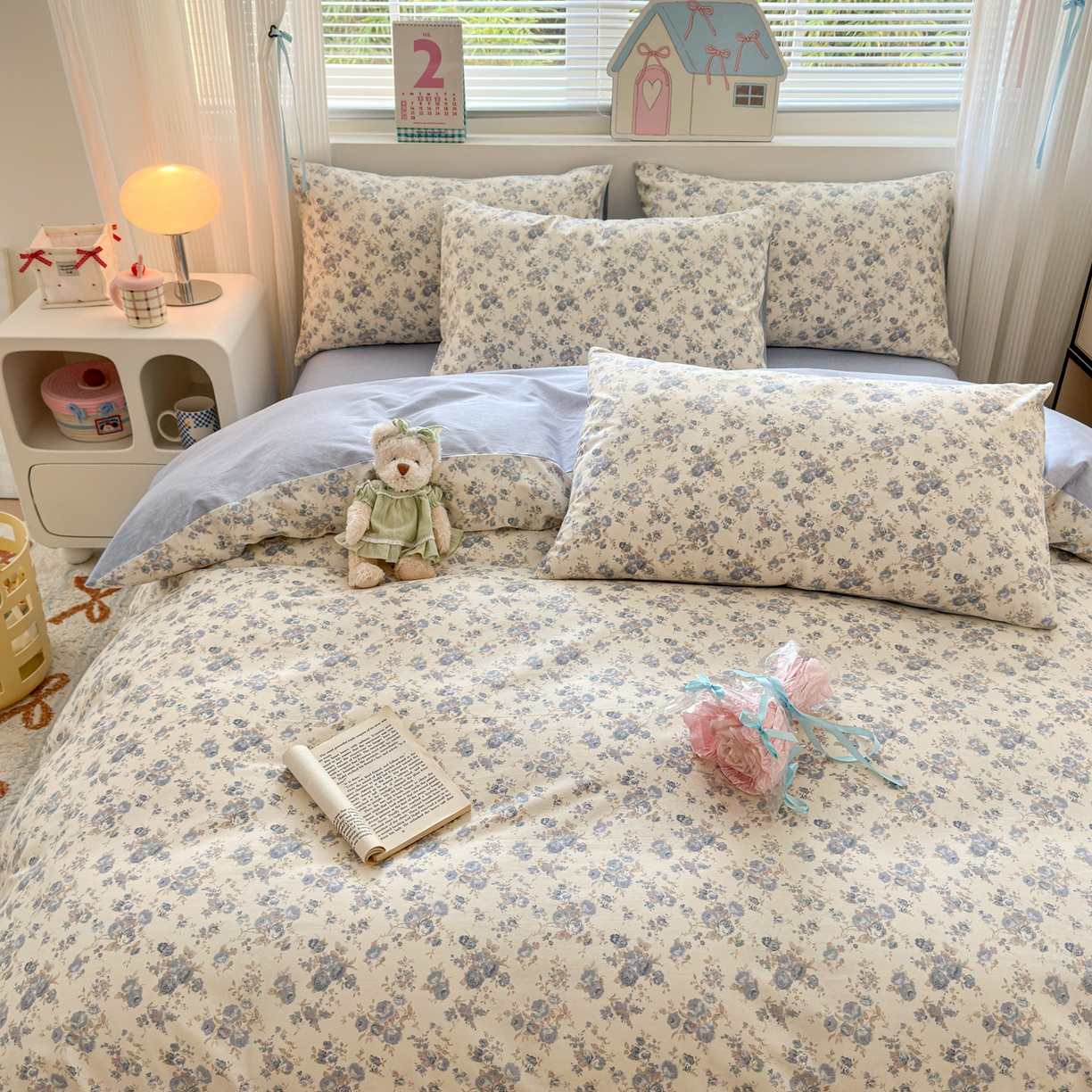 91家纺网 家纺一手货源 找家纺 梵克保罗 2026春夏新款ins小清新40支全棉13372四件套学生三件套单被套单枕套系列-第三批（四件套） 千代-兰