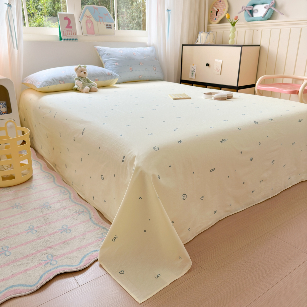 91家纺网 家纺一手货源 找家纺 梵克保罗 2026春夏新款ins小清新40支全棉13372四件套学生三件套单被套单枕套系列-第三批（单被套） 小象之家-兰