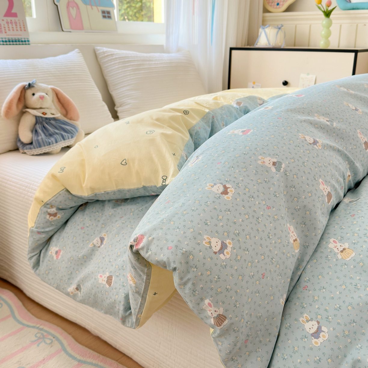 梵克保罗 2026春夏新款ins小清新40支全棉13372四件套学生三件套单被套单枕套系列-第三批（单被套） 告白兔