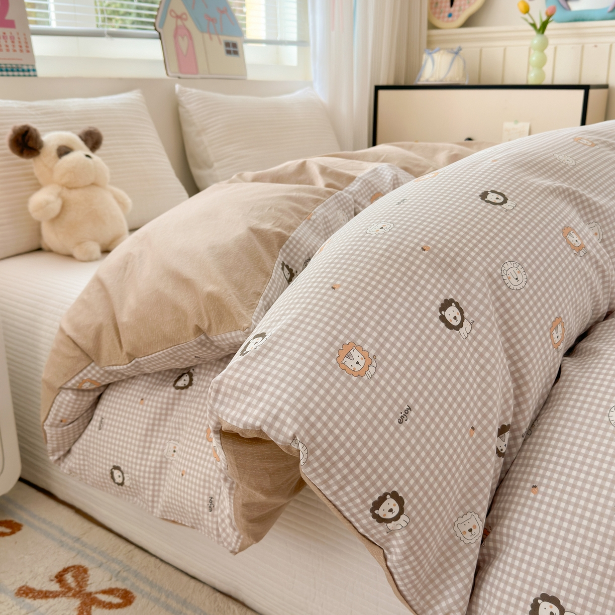 梵克保罗 2026春夏新款ins小清新40支全棉13372四件套学生三件套单被套单枕套系列-第三批（单被套） 麦克狮