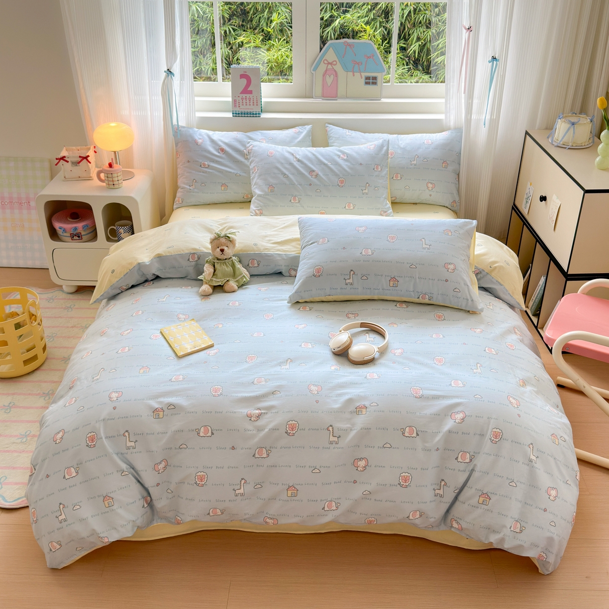 91家纺网 家纺一手货源 找家纺 梵克保罗 2026春夏新款ins小清新40支全棉13372四件套学生三件套单被套单枕套系列-第三批（单被套） 小象之家-兰