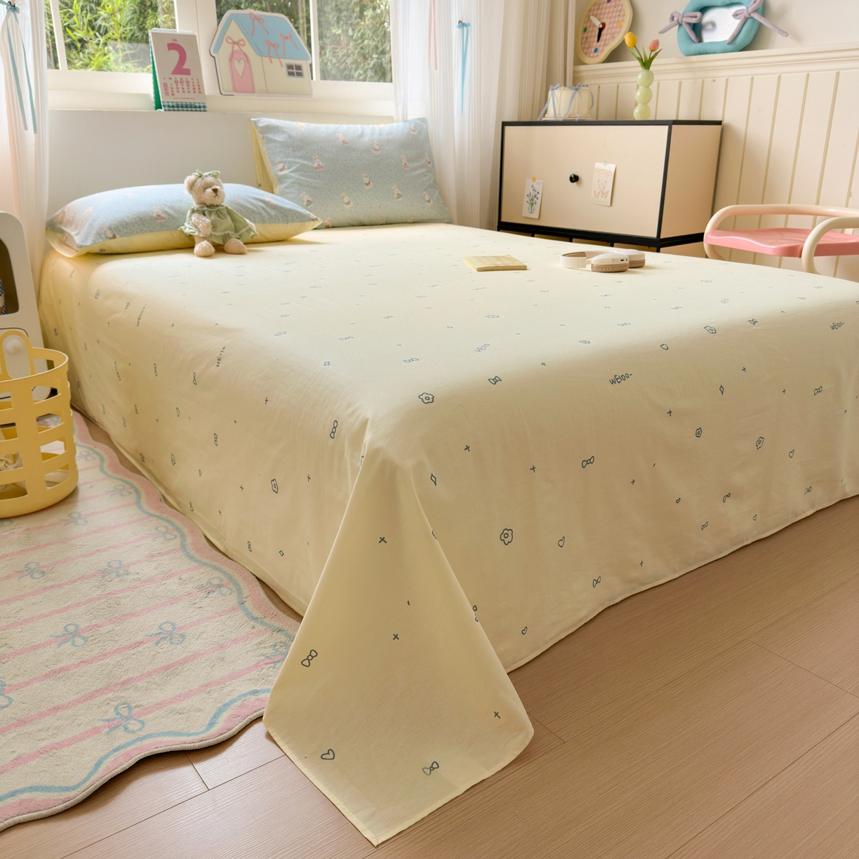 91家纺网 家纺一手货源 找家纺 梵克保罗 2026春夏新款ins小清新40支全棉13372四件套学生三件套单被套单枕套系列-第三批（单枕套） 告白兔