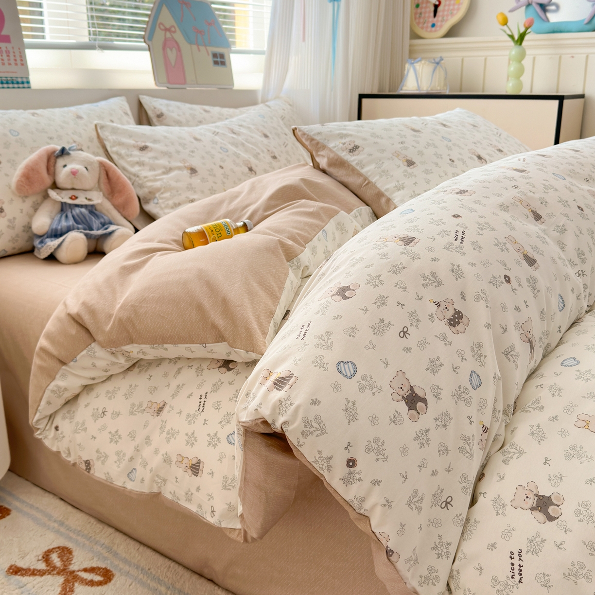 91家纺网 家纺一手货源 找家纺 梵克保罗 2026春夏新款ins小清新40支全棉13372四件套学生三件套单被套单枕套系列-第三批（单枕套） 栗子狗