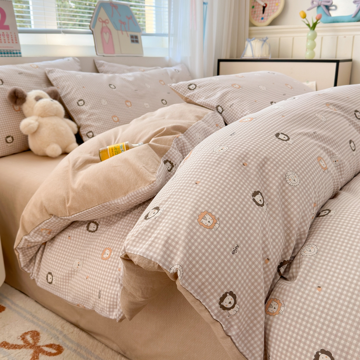 91家纺网 家纺一手货源 找家纺 梵克保罗 2026春夏新款ins小清新40支全棉13372四件套学生三件套单被套单枕套系列-第三批（单枕套） 麦克狮