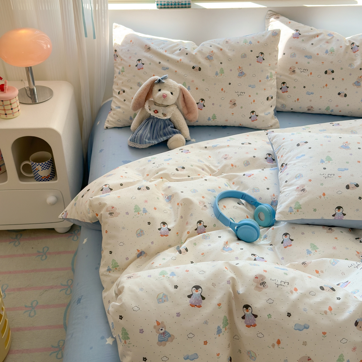 91家纺网 家纺一手货源 找家纺 梵克保罗 2026春夏新款ins小清新40支全棉13372四件套学生三件套单被套单枕套系列-第三批（单枕套） QQ乐园