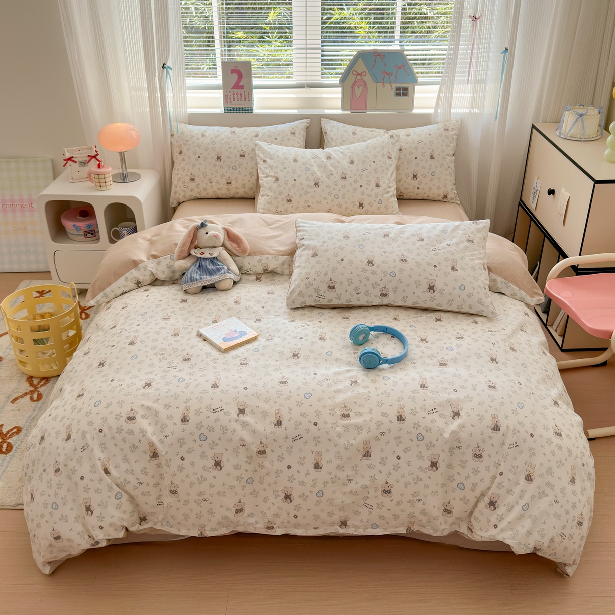 91家纺网 家纺一手货源 找家纺 梵克保罗 2026春夏新款ins小清新40支全棉13372四件套学生三件套单被套单枕套系列-第三批（单枕套） 栗子狗