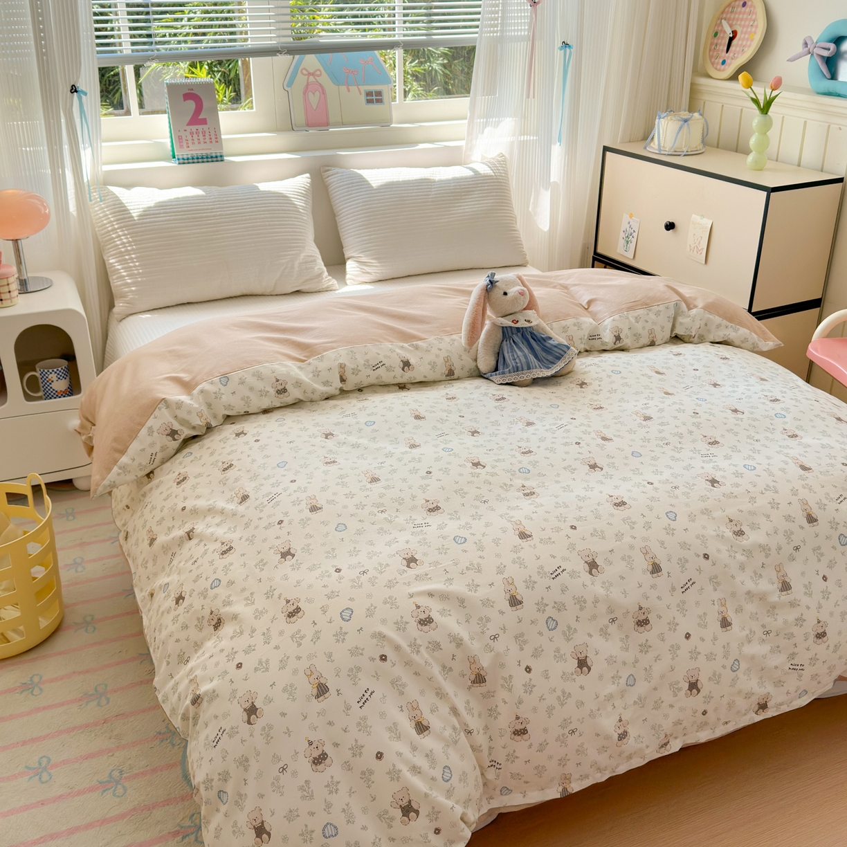 91家纺网 家纺一手货源 找家纺 梵克保罗 2026春夏新款ins小清新40支全棉13372四件套学生三件套单被套单枕套系列-第三批（单枕套） 栗子狗