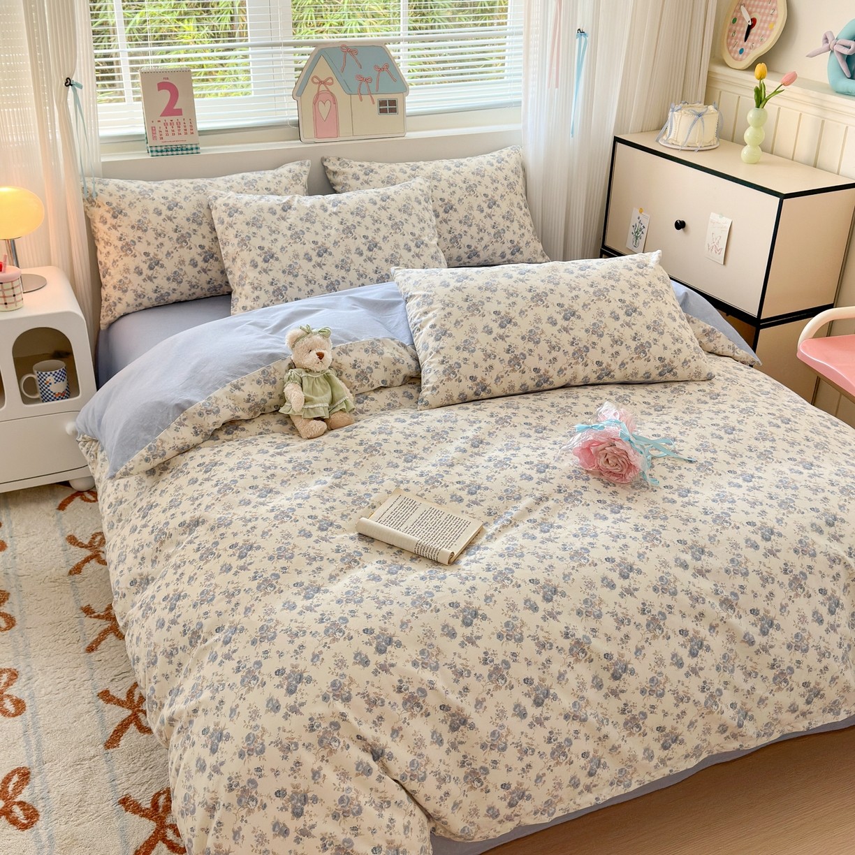 91家纺网 家纺一手货源 找家纺 梵克保罗 2026春夏新款ins小清新40支全棉13372四件套学生三件套单被套单枕套系列-第三批（单枕套） 千代-兰