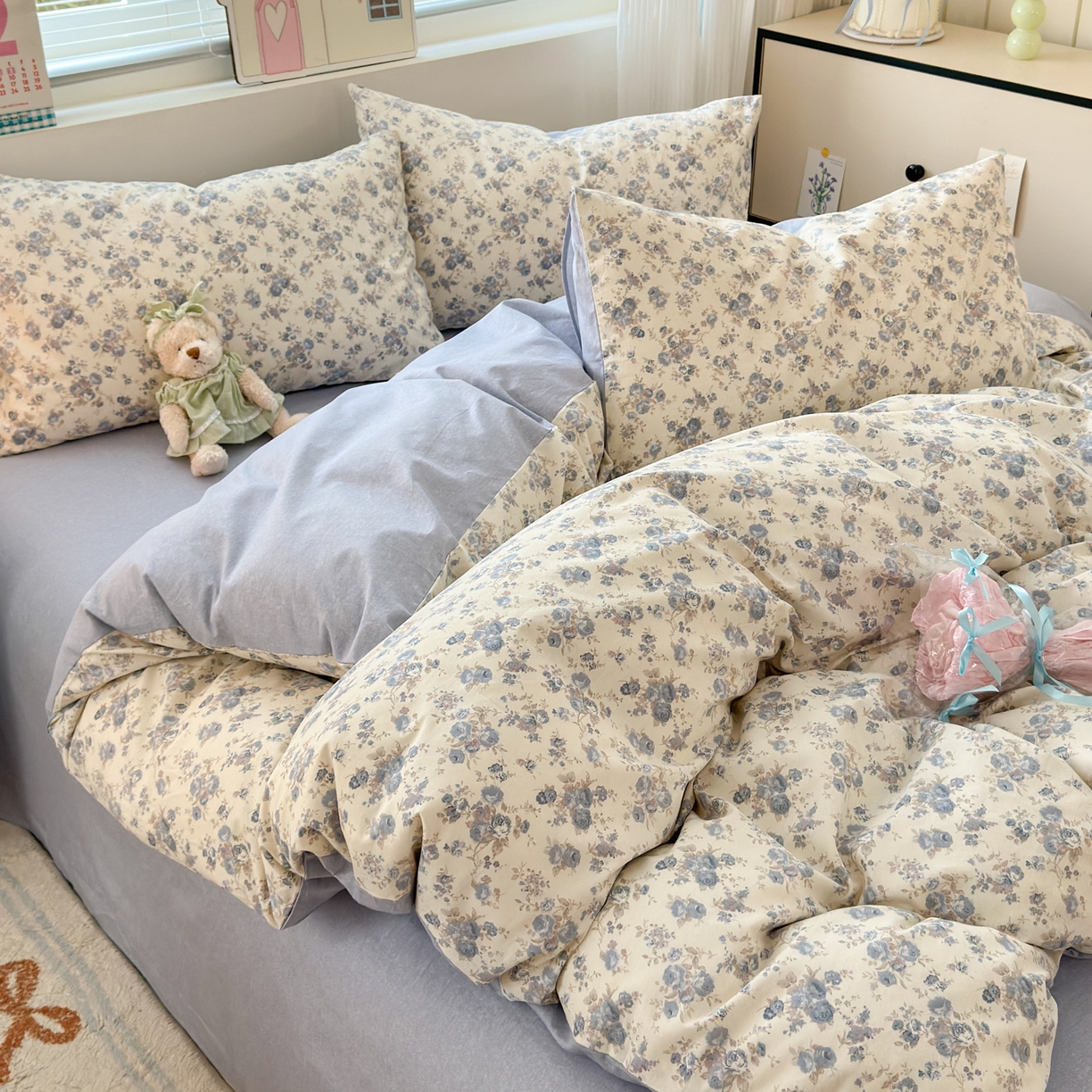 91家纺网 家纺一手货源 找家纺 梵克保罗 2026春夏新款ins小清新40支全棉13372四件套学生三件套单被套单枕套系列-第三批（单枕套） 千代-兰