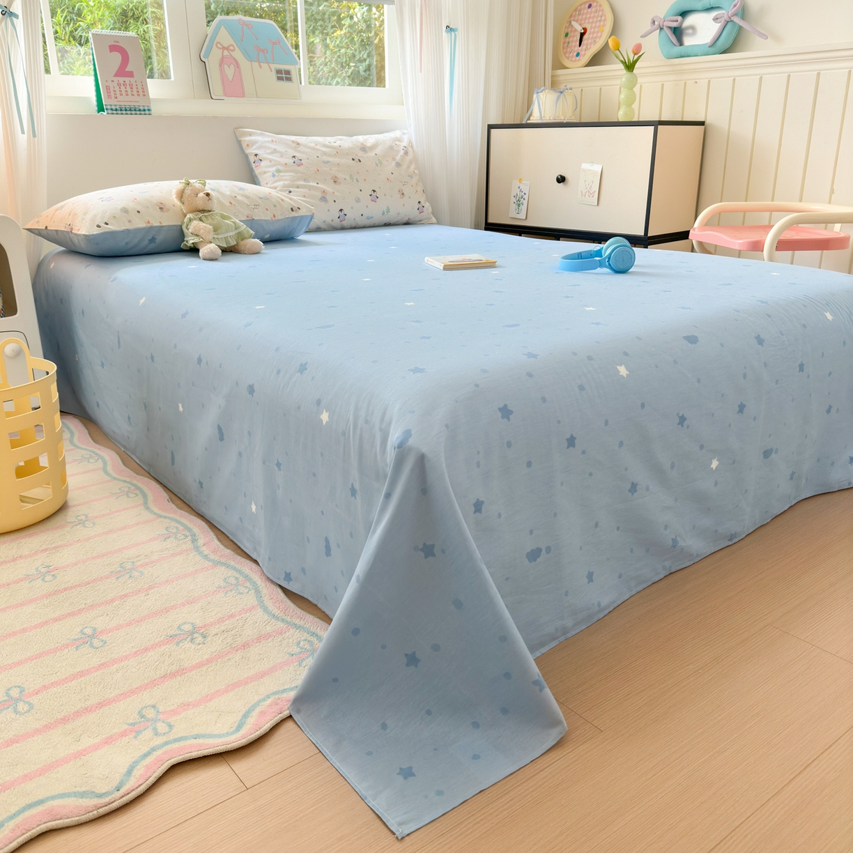 91家纺网 家纺一手货源 找家纺 梵克保罗 2026春夏新款ins小清新40支全棉13372四件套学生三件套单被套单枕套系列-第三批（单枕套） QQ乐园