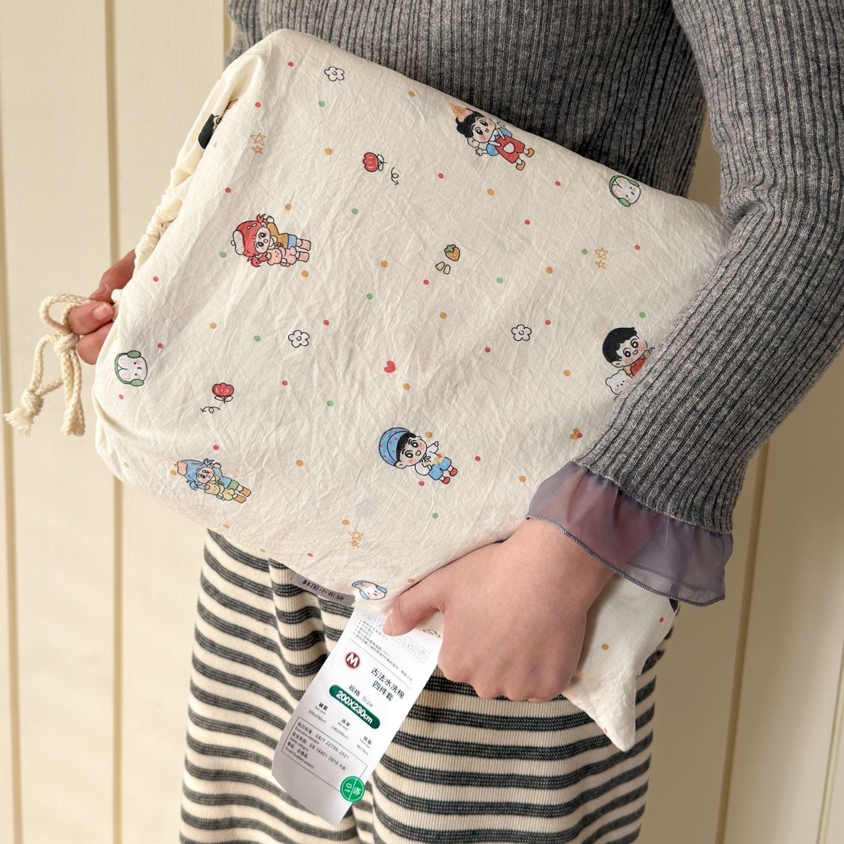 91家纺网 家纺一手货源 找家纺 德比尔斯  2026新款古法水洗仿棉云感棉小布袋四件套 童趣