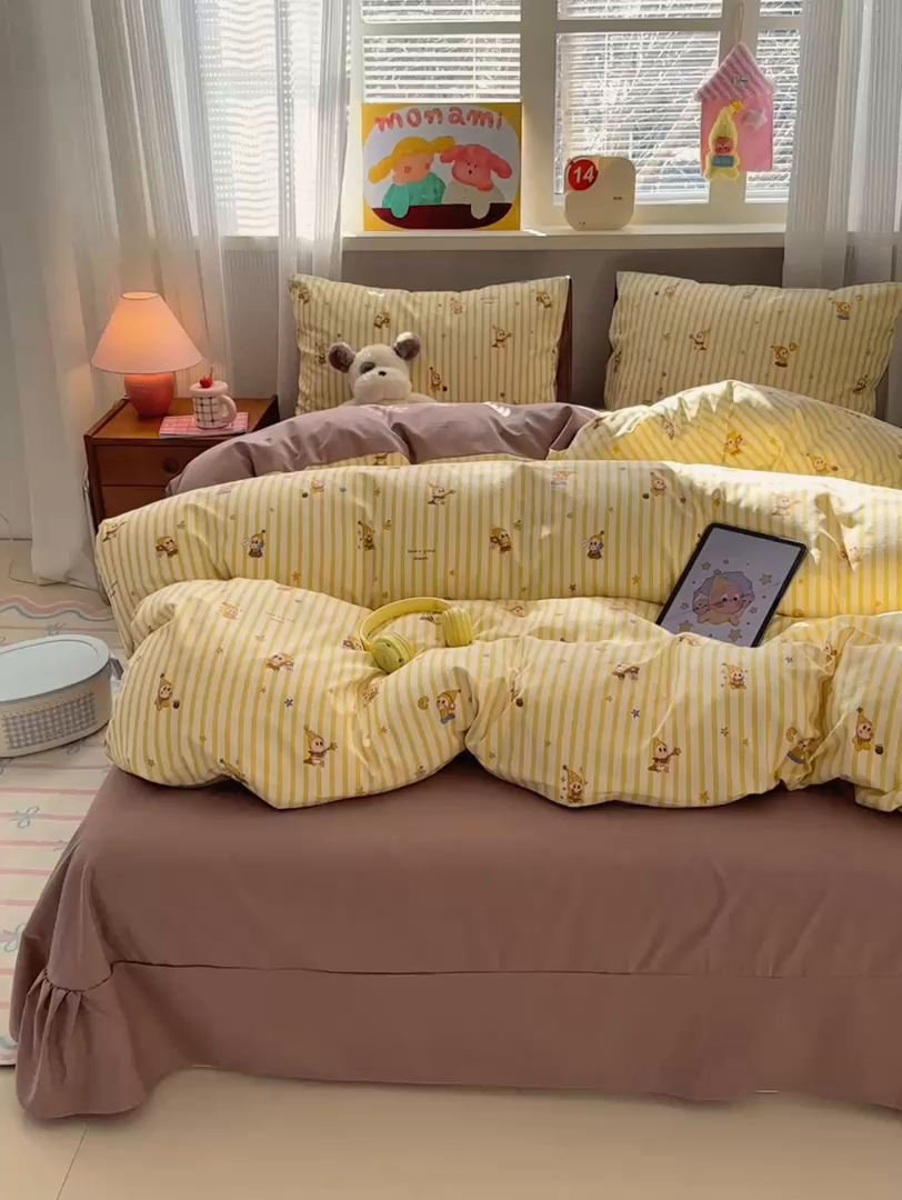 91家纺网 家纺一手货源 找家纺 （总）德比尔斯  2026新款古法水洗仿棉云感棉小布袋四件套