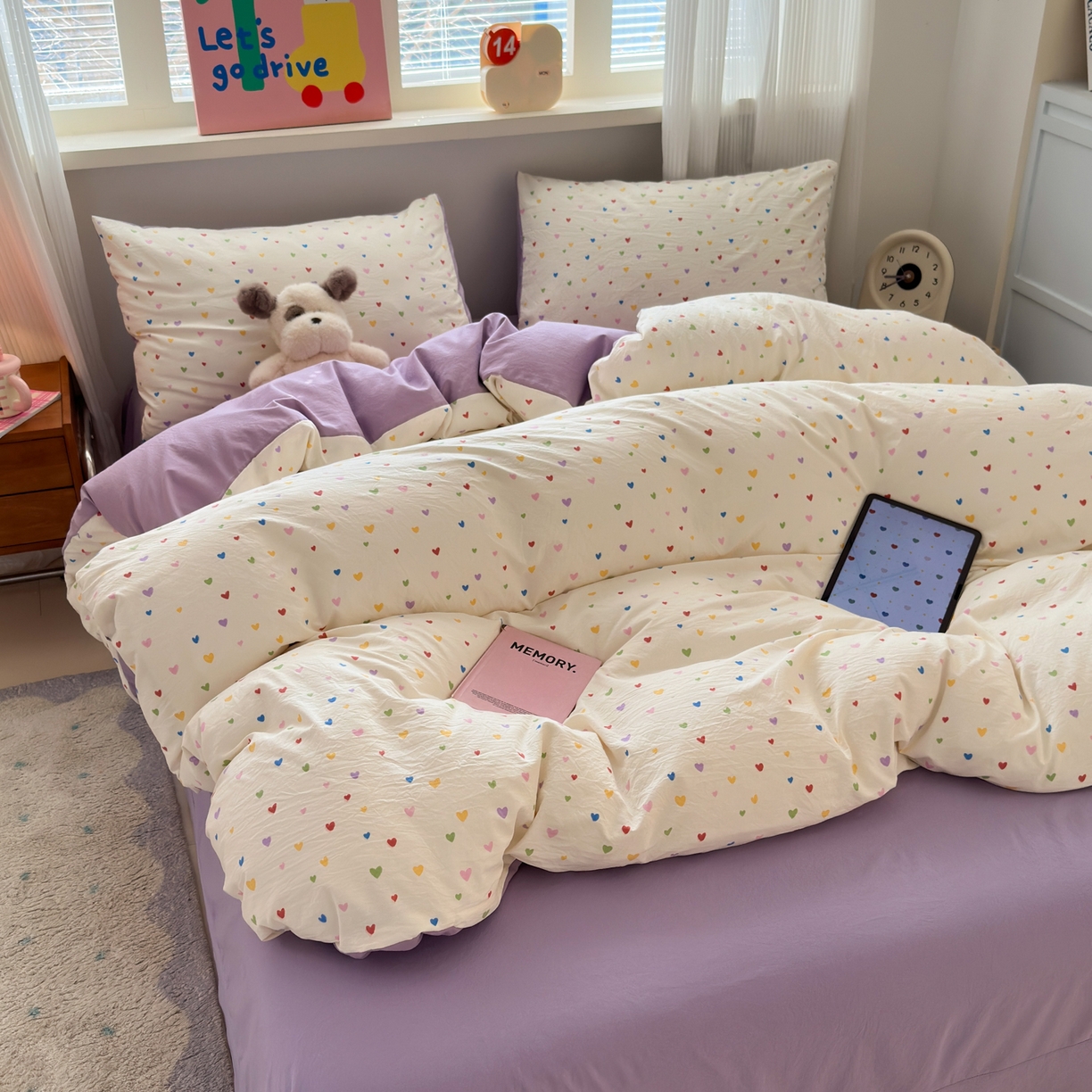 91家纺网 家纺一手货源 找家纺 德比尔斯  2026新款古法水洗仿棉云感棉小布袋四件套 彩色心动