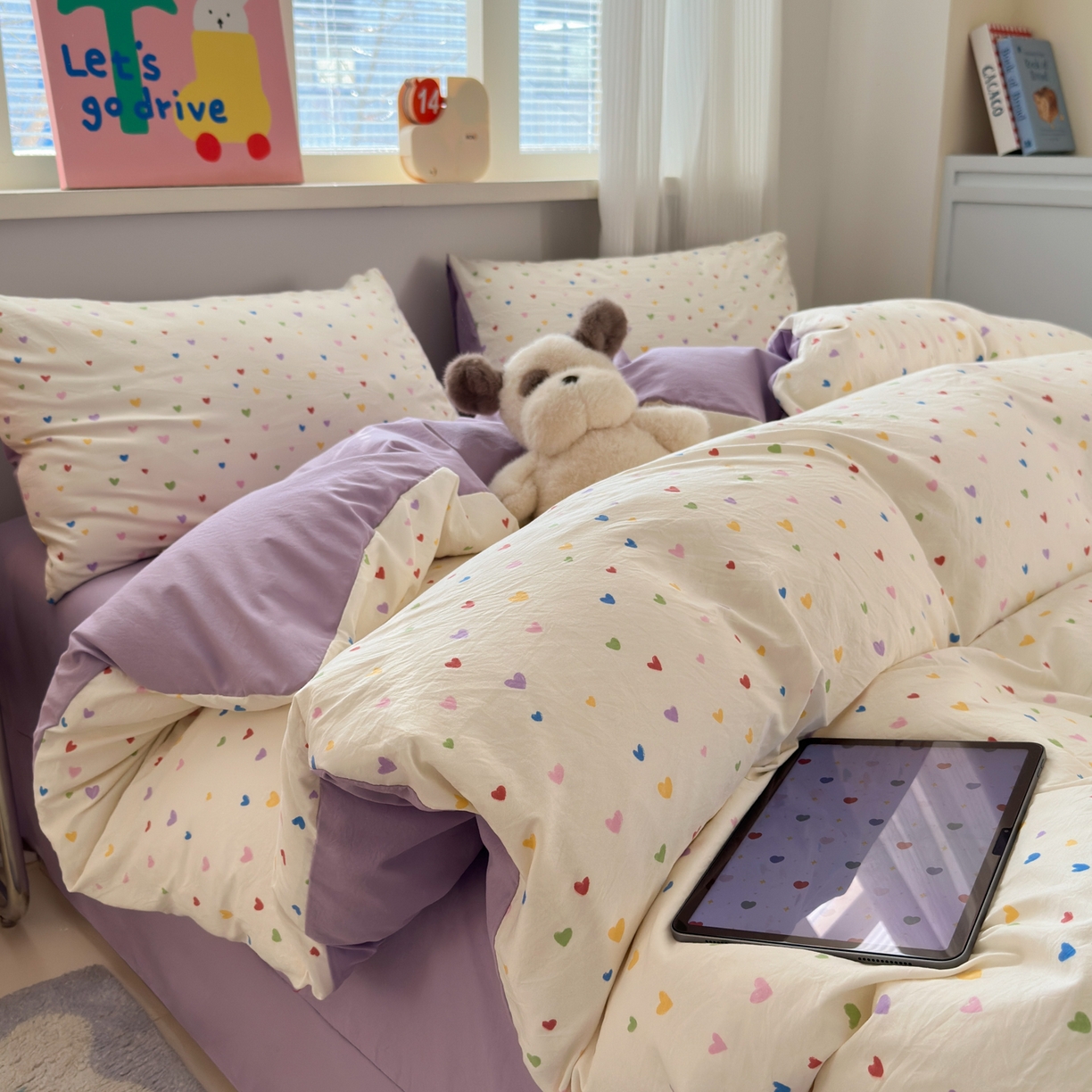 91家纺网 家纺一手货源 找家纺 德比尔斯  2026新款古法水洗仿棉云感棉小布袋四件套 彩色心动