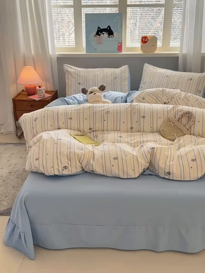 91家纺网 家纺一手货源 找家纺 德比尔斯  2026新款古法水洗仿棉云感棉小布袋四件套 初见芭蕾