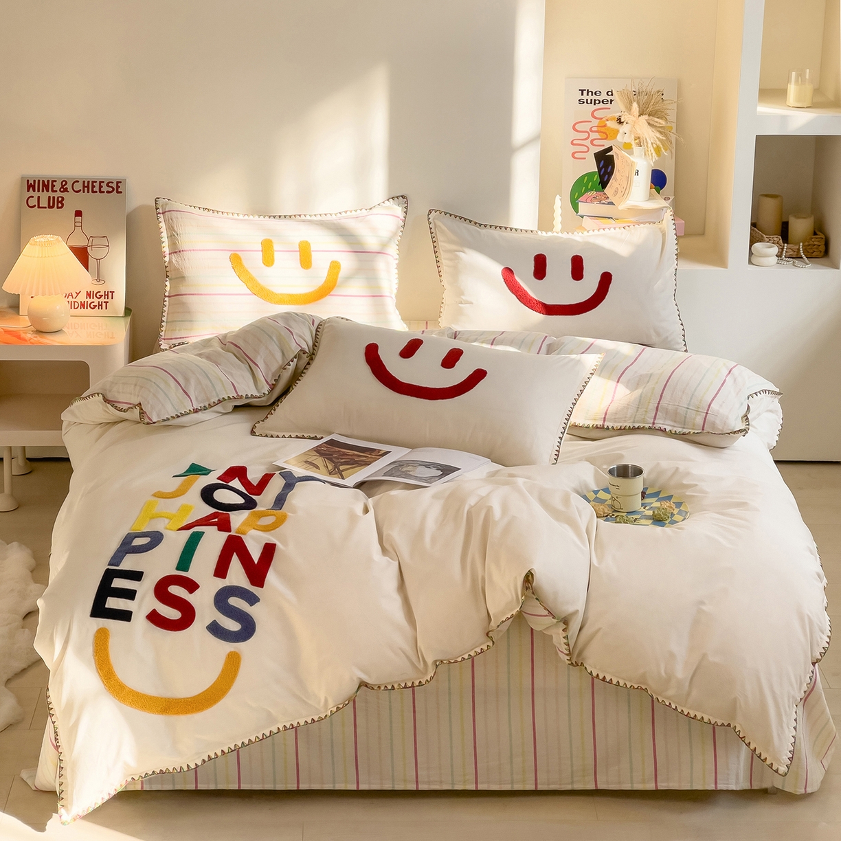 91家纺网 家纺一手货源 找家纺 （总）炫拼家纺 2026新款A类全棉水洗棉贝壳边毛巾绣四件套-炫彩系列