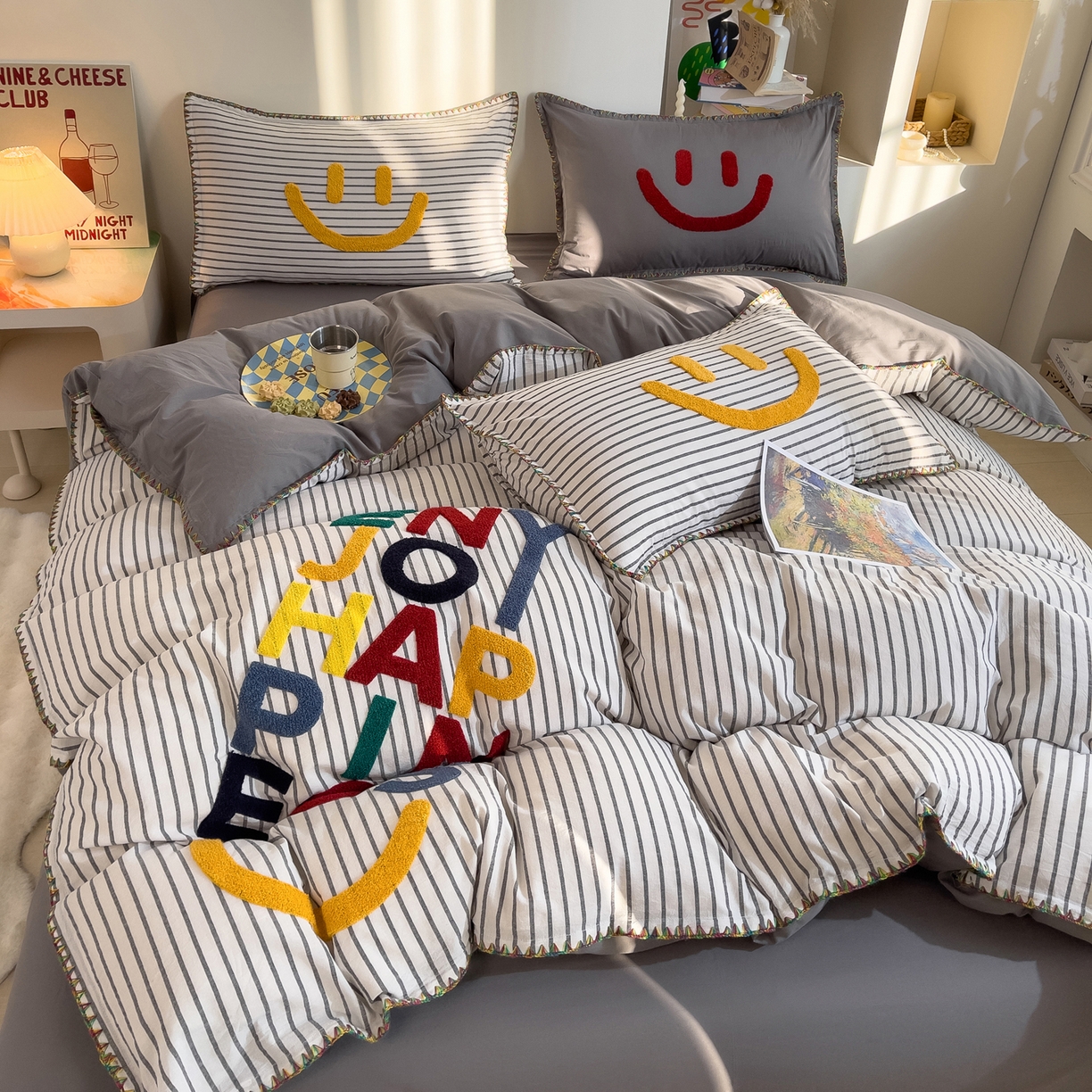 91家纺网 家纺一手货源 找家纺 （总）炫拼家纺 2026新款A类全棉水洗棉贝壳边毛巾绣四件套-炫彩系列