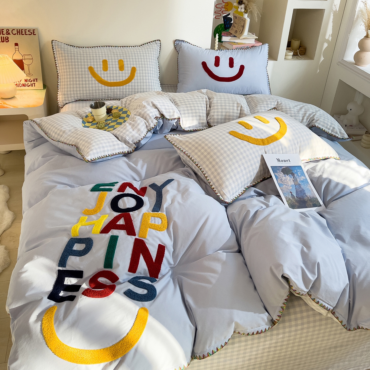 91家纺网 家纺一手货源 找家纺 （总）炫拼家纺 2026新款A类全棉水洗棉贝壳边毛巾绣四件套-炫彩系列