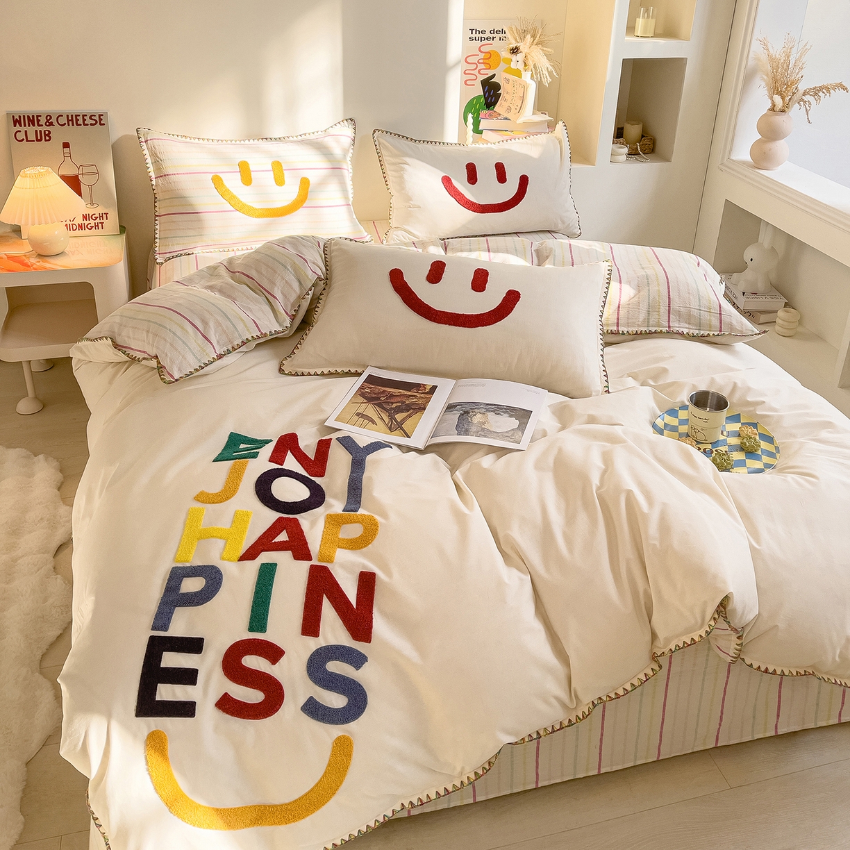 91家纺网 家纺一手货源 找家纺 （总）炫拼家纺 2026新款A类全棉水洗棉贝壳边毛巾绣四件套-炫彩系列