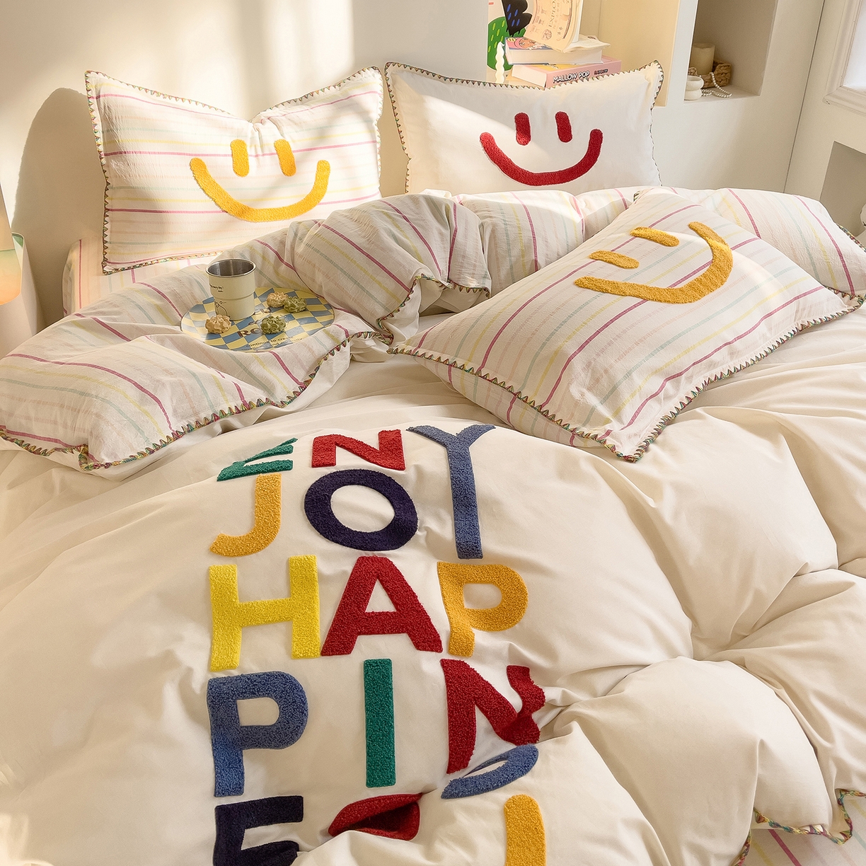 91家纺网 家纺一手货源 找家纺 （总）炫拼家纺 2026新款A类全棉水洗棉贝壳边毛巾绣四件套-炫彩系列